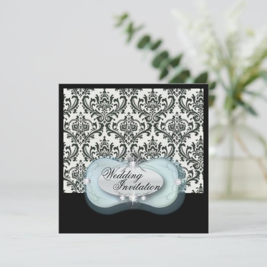 白黒フォーマルダマスク結婚式 招待状 (スタンド正面)