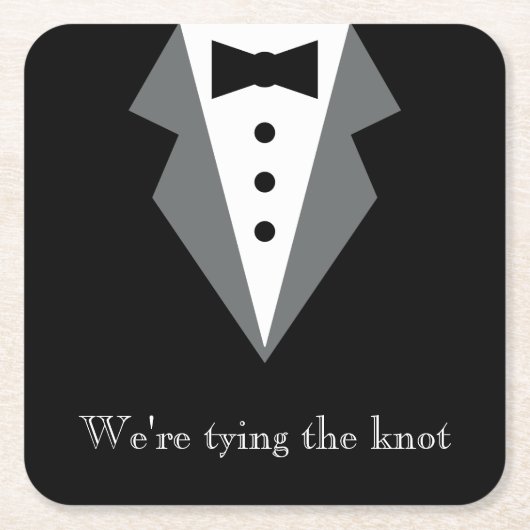 白黒フォーマルツキシード父の日 スクエアペーパーコースター (正面)