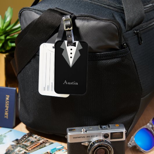 白黒フォーマルツキセパーソナライズされたド ラゲッジタグ (正面&裏面)