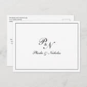 白黒フォーマルモノグラム結婚の感謝 ポストカード (正面/裏面)