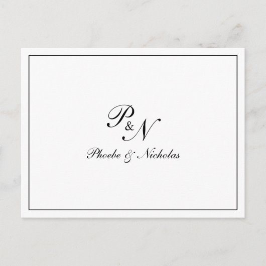 白黒フォーマルモノグラム結婚の感謝 ポストカード (正面)