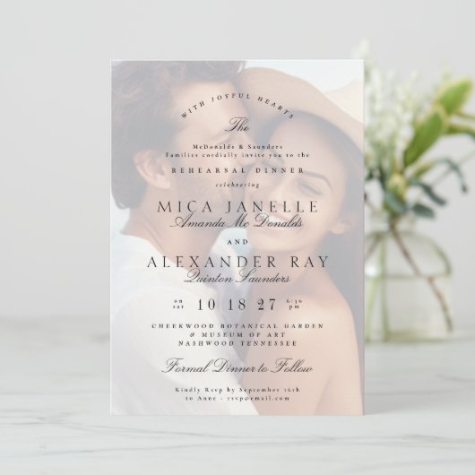 白黒フォーマルリハーサルディナーオーバーレイ写真 招待状 (スタンド正面)