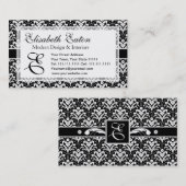 白黒フォーマルレトロダマスクアールデコスタイル 名刺 (正面/裏面)