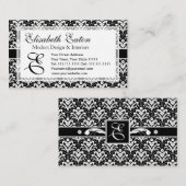 白黒フォーマルレトロダマスクアールデコスタイル 名刺 (正面/裏面)