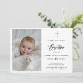 白黒フォーマル写真乳児カトリック洗礼 招待状 (スタンド正面)