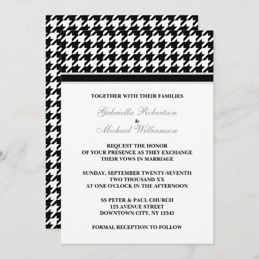 白黒フォーマル千鳥格子の結婚式招待状 招待状 (正面/裏面)