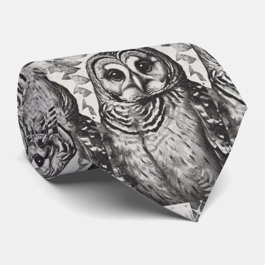 白黒フクロウ模様 ネクタイ (ロール)
