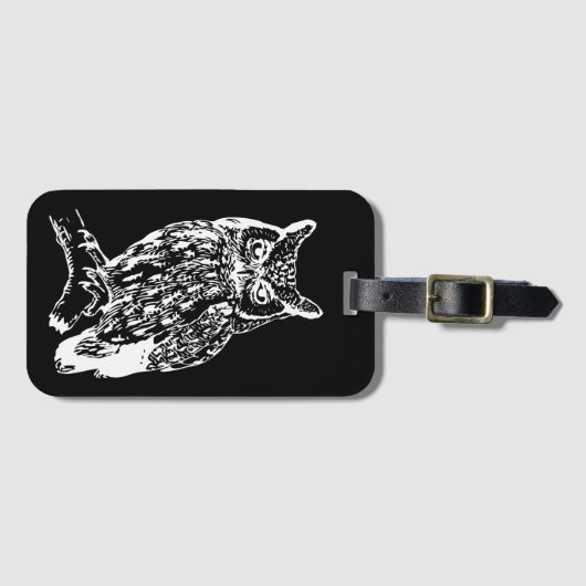 白黒フクロウ美術 ラゲッジタグ (正面横)