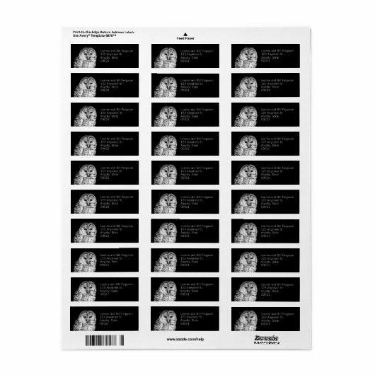 白黒フクロウ自然撮影 ラベル (フルシート)