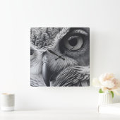 白黒フクロウ顔 スクエア壁時計 (ホーム)