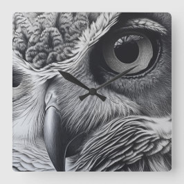 白黒フクロウ顔 スクエア壁時計