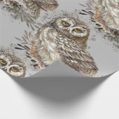白黒フクロウ鳥自然動物 ラッピングペーパー (角)