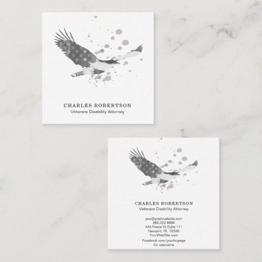 **白黒フラシンプルグUSAアメリカンイーグル スクエア名刺 (正面/裏面)