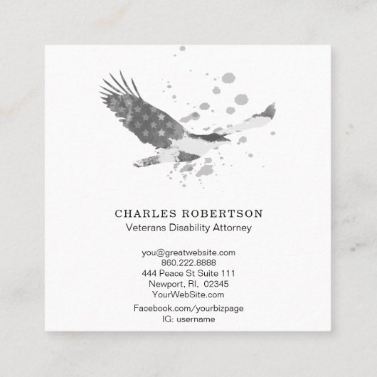 **白黒フラシンプルグUSAアメリカンイーグル スクエア名刺 (裏面)