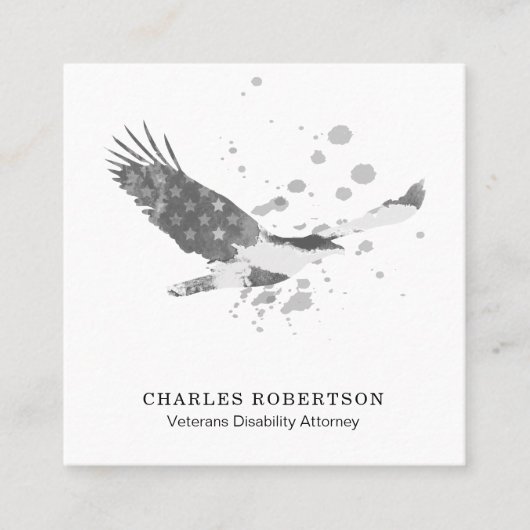 **白黒フラシンプルグUSAアメリカンイーグル スクエア名刺 (正面)