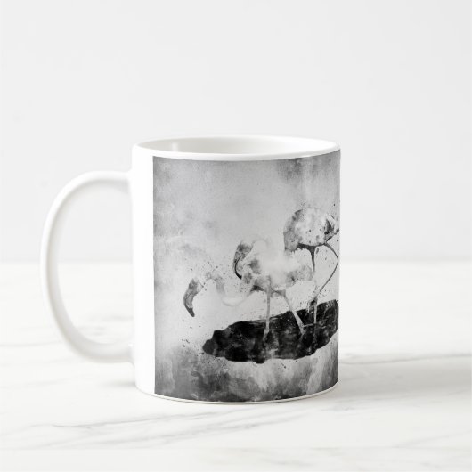 白黒フラミンゴの水彩画壁画インテリア コーヒーマグカップ (左)