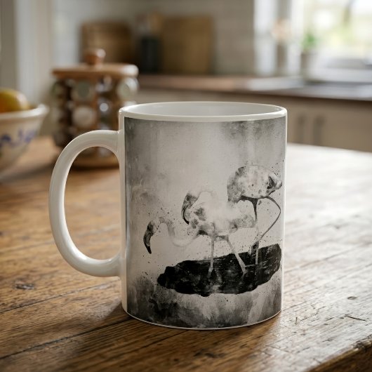 白黒フラミンゴの水彩画壁画インテリア コーヒーマグカップ