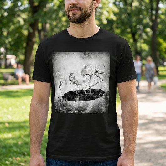 白黒フラミンゴの水彩画壁画インテリア Tシャツ
