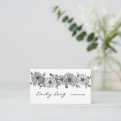 白黒フラワーアレンジメントのスケッチのデザイン 名刺 (スタンド正面)