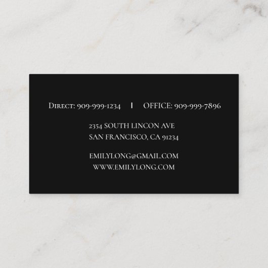 白黒フラワーアレンジメントのスケッチのデザイン 名刺 (裏面)