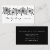 白黒フラワーアレンジメントのスケッチのデザイン 名刺 (正面/裏面)