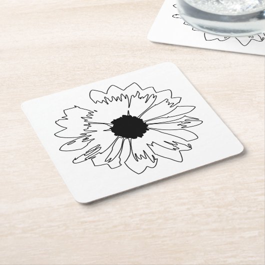 白黒フラワーコースター スクエアペーパーコースター (アングル)