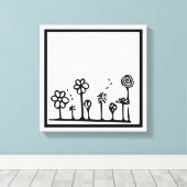白黒フラワースケッチ絵画ズ キャンバスプリント (インサイチュ (ウッドフロア))