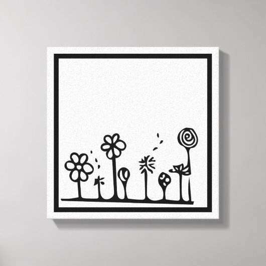 白黒フラワースケッチ絵画ズ キャンバスプリント (正面)