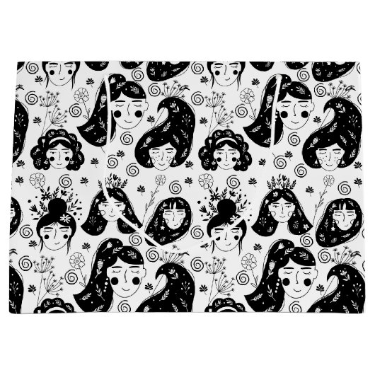 白黒フラワーチャイルドガール抱き枕 ラージペーパーバッグ (正面)