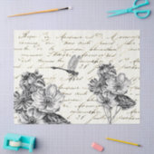 白黒フラワードラゴンフライの切り離しヴィンテージ 薄葉紙 (クラフト)