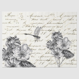 白黒フラワードラゴンフライの切り離しヴィンテージ 薄葉紙