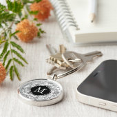 白黒フラワーパターンモノグラム キーホルダー (側面)