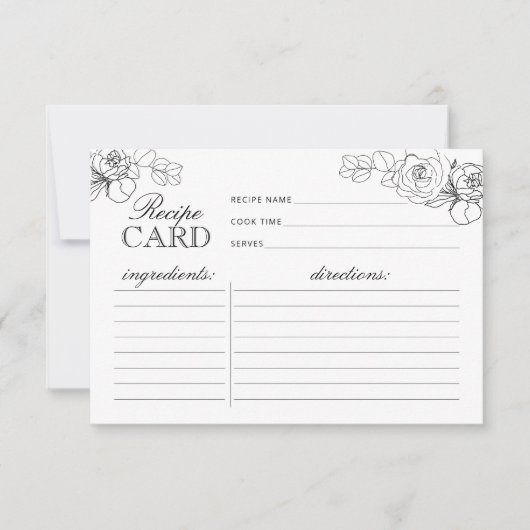 白黒フラワーブライダルシャワーレシピカード (正面)