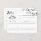 白黒フラワーブライダルシャワーレシピカード (正面/裏面)