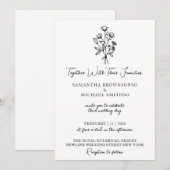 白黒フラワーブーケボホミニマル 招待状 (正面/裏面)