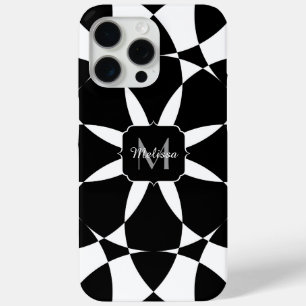 白黒フラワーマンダラモザイクレトロモノグラム iPhone 15 PRO MAXケース