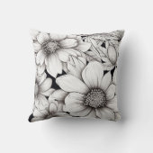 白黒フラワーラインアートハンドドロー クッション (裏面)