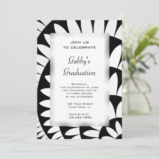 白黒フラワー卒業パーティー招待状 招待状 (スタンド正面)