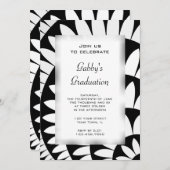 白黒フラワー卒業パーティー招待状 招待状 (正面/裏面)