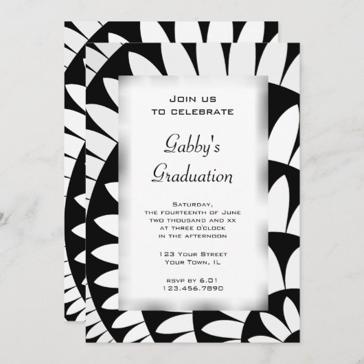 白黒フラワー卒業パーティー招待状 招待状 (正面/裏面)