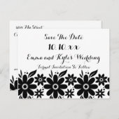 白黒フラワー日付または招待状の保存 案内ポストカード (正面/裏面)