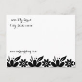 白黒フラワー日付または招待状の保存 案内ポストカード (裏面)