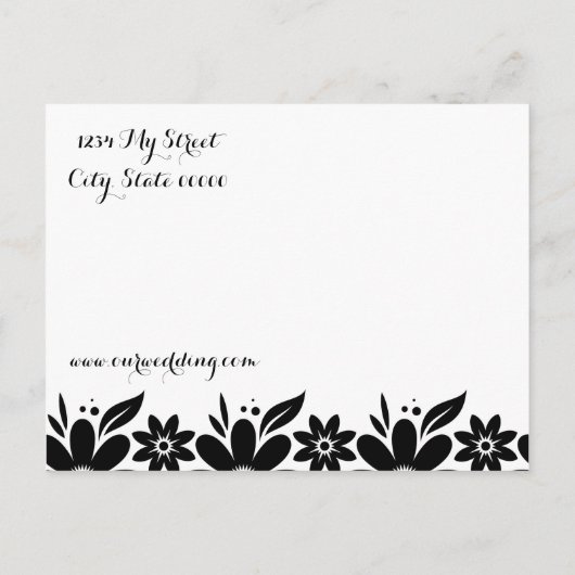 白黒フラワー日付または招待状の保存 案内ポストカード (裏面)