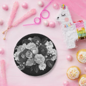 白黒フラワー紙プレート ペーパープレート (パーティー)