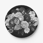 白黒フラワー紙プレート ペーパープレート (正面)