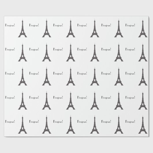 白黒フランスのな水玉模様のエッフェル塔 ラッピングペーパー (フラット)