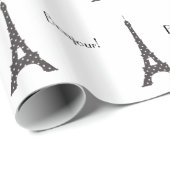 白黒フランスのな水玉模様のエッフェル塔 ラッピングペーパー (ロールコーナー)