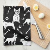 白黒フランス犬 キッチンタオル (四つ折り)