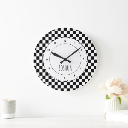 白黒フラ市松模様にグ大時計 ラージ壁時計 (ホーム)