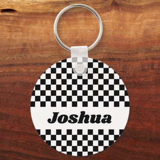 白黒フラ市松模様にグ キーホルダー (正面)